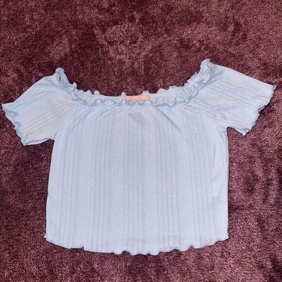 Amable Blue Off The Shoulder Crop Top - Picture 1 of 4